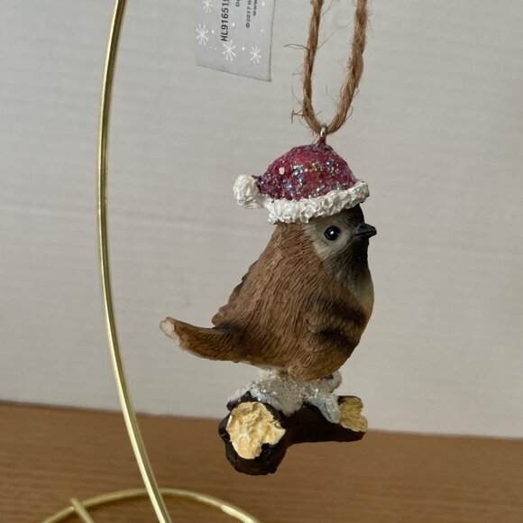 Glittery Chickadee Bird on Branch Christmas Ornament Santa Hat Heartland Holiday - Picture 3 of 9